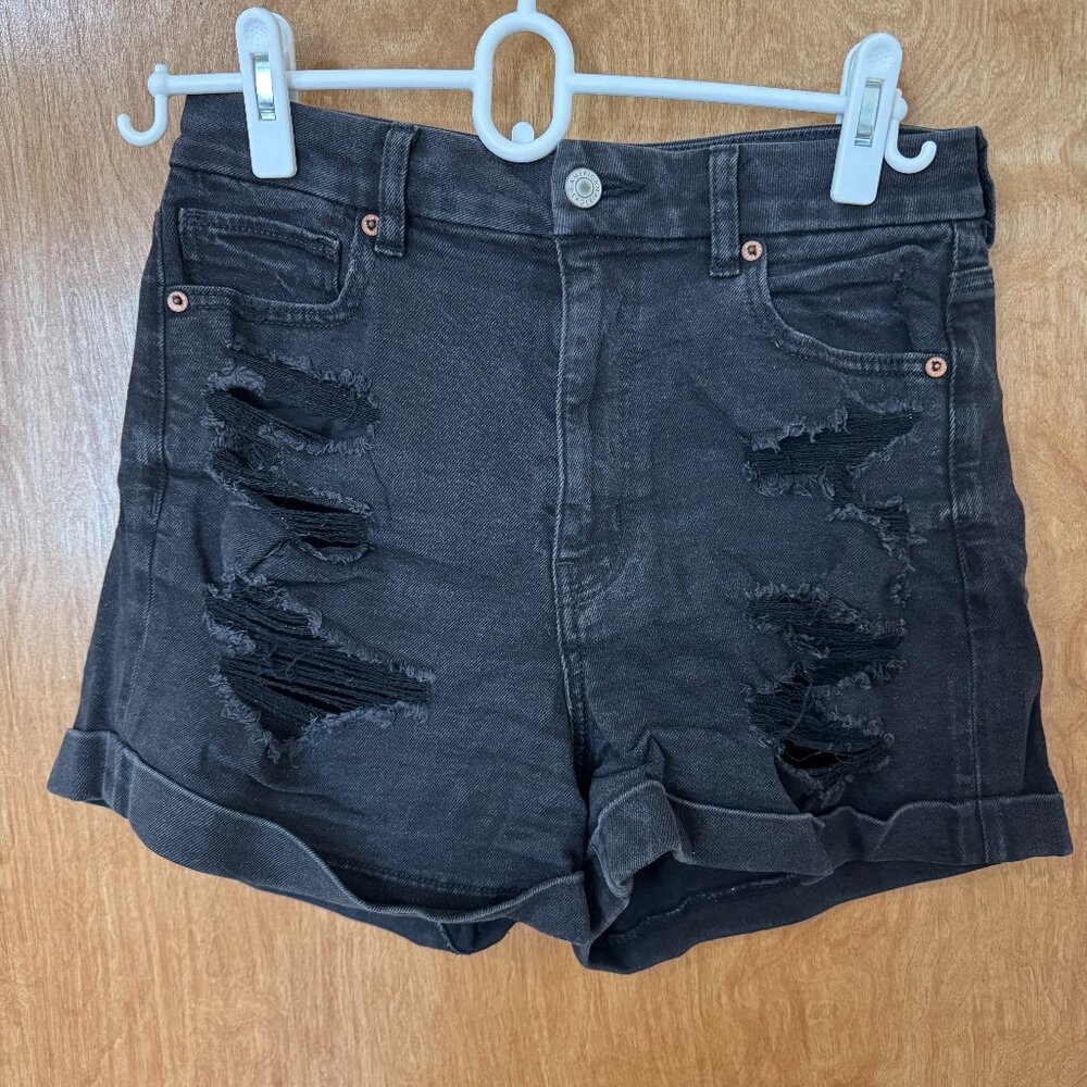 AE Black Ripped Curvy Mom Shorts